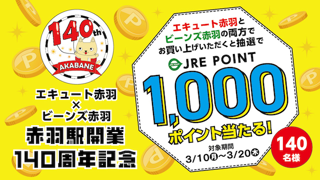 赤羽駅開業１４０周年記念　JRE POINTプレゼントキャンペーン